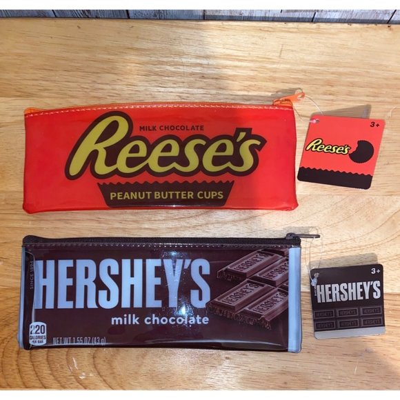 Reese's Peanut Butter Cup & Hershey's Milk Chocolate Zipper Pencil Pouch Case - Picture 1 of 6